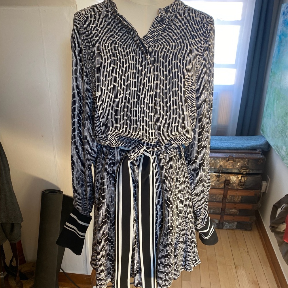 Reiss Black and White Printed Mini Dress
